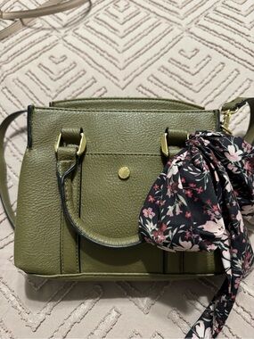 Steve Madden Olive Green Satchel with Floral Scarf Accent